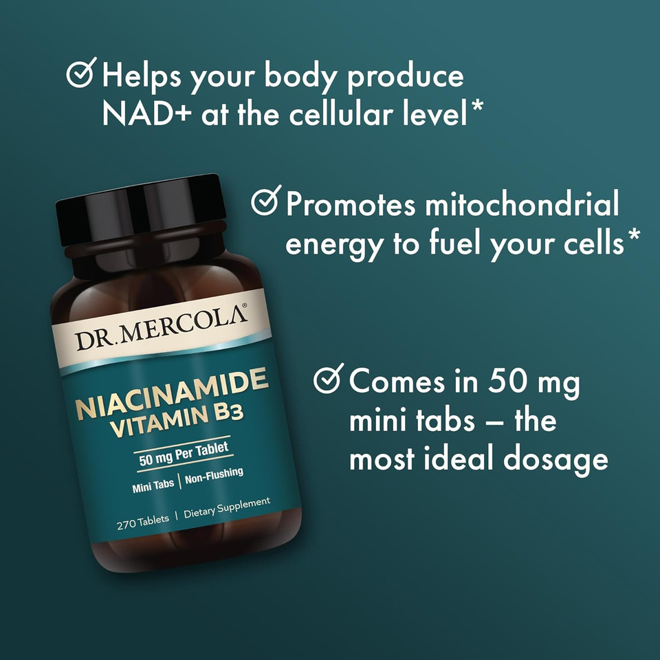 Dr. Mercola Niacinamide Vitamin B3, 90 Servings (270 Tablets), Dietary Supplement, Mini Tabs, Non-Flushing, Supports Metabolic Health, Non-Gmo