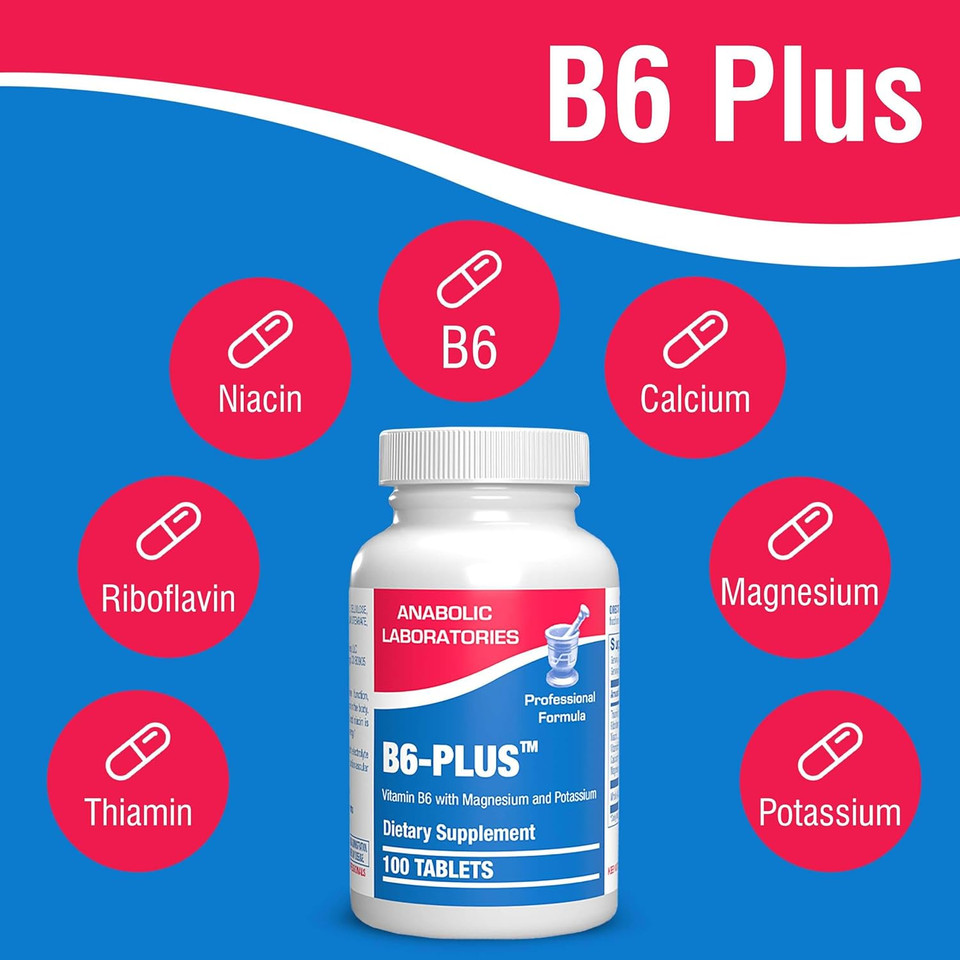 Anabolic Laboratories Vitamin B6 50Mg Tablets - 100 Tablets Of Vitamin B 6 Supplement - B6 Pyridoxine Plus With Magnesium And Potassium For Nerve And Heart Health