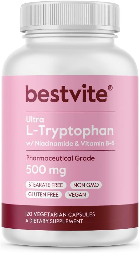 Bestvite L-Tryptophan 500Mg With B3 & B6 (120 Vegetarian Capsules)  No Fillers  No Stearates