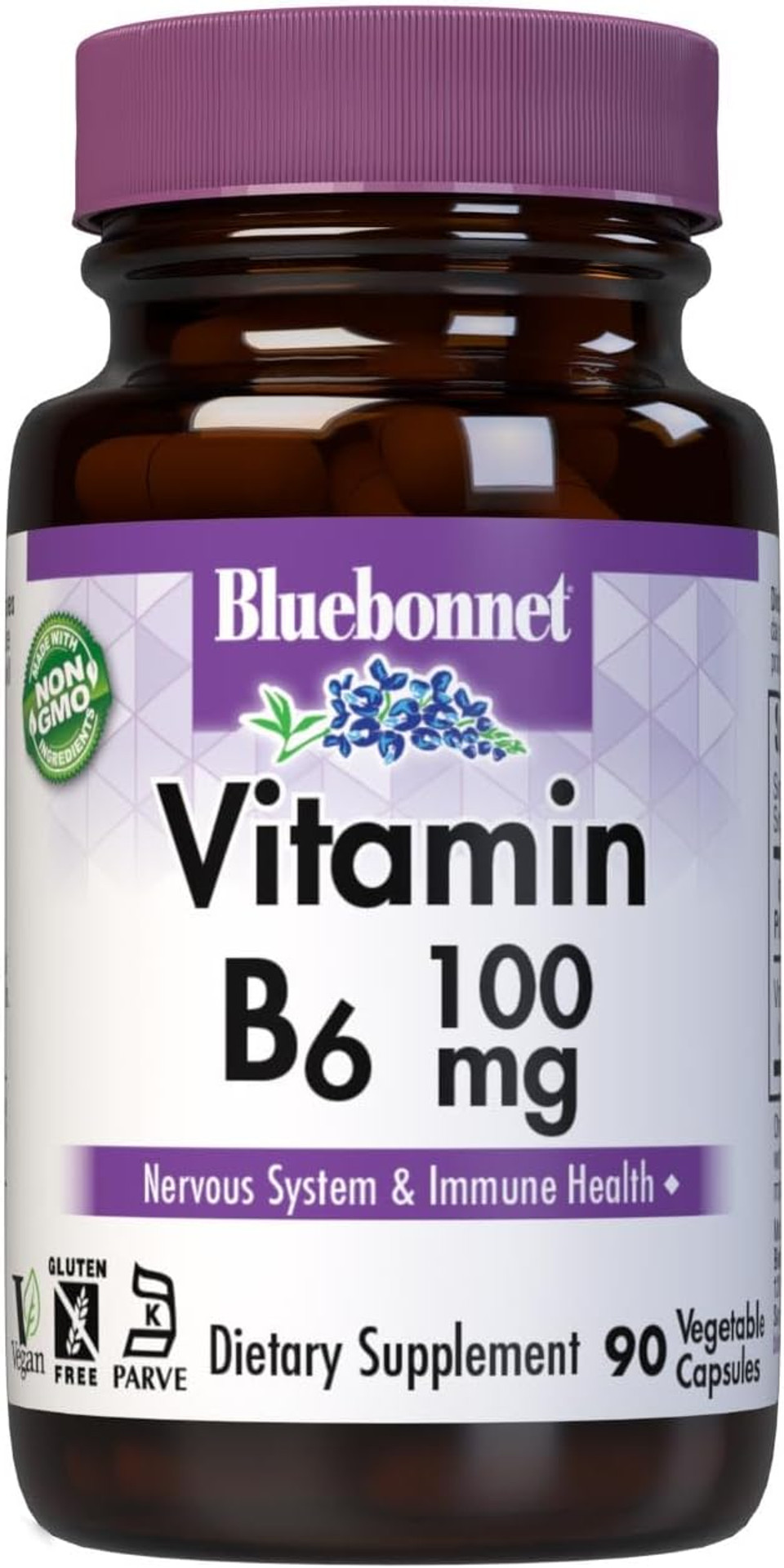 Bluebonnet Nutrition Vitamin B6 Vegetable Capsules, 100 Mg, For Cardiovascular And Nervous System Health, 90 Count