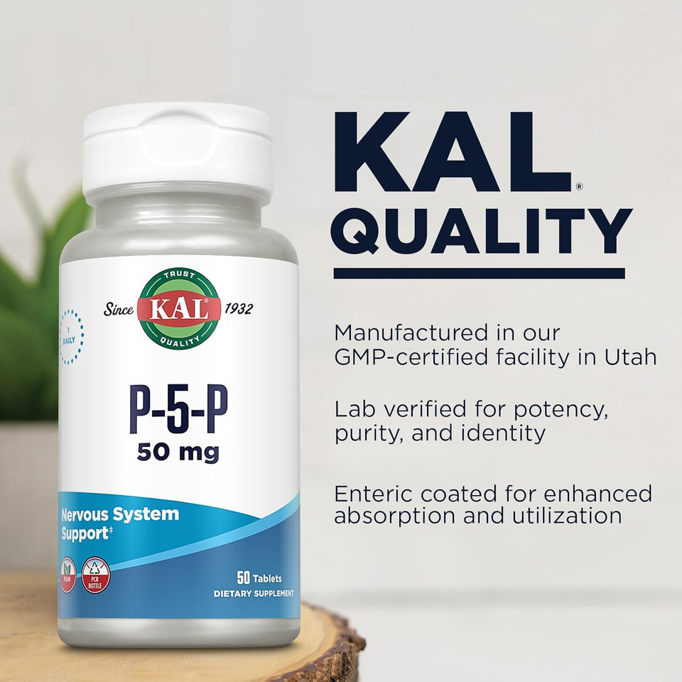 Kal 50 Mg B-6 Pyridoxal-5-Phosphate Tablets, 50 Count