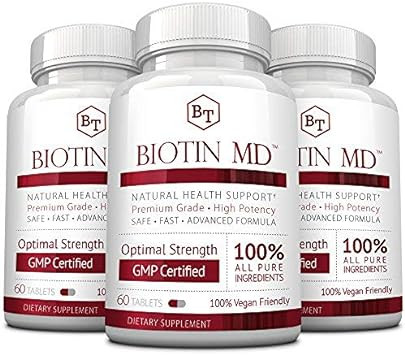 Biotin Md  Extra Strength Pure Biotin 10,000Mcg For Improved Hair, Skin And Nail Health; 180 Vegan Tablets; Made In Usa3 Bottles