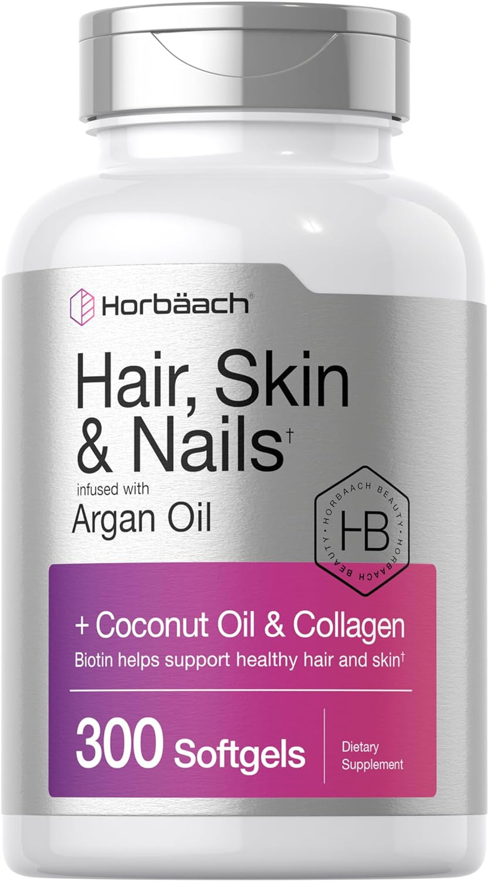 Hair Skin And Nails Vitamins | 300 Softgels | With Biotin And Collagen | Infused With Argan Oil And Coconut Oil | Non-Gmo, Gluten Free Supplement | By Horbaach