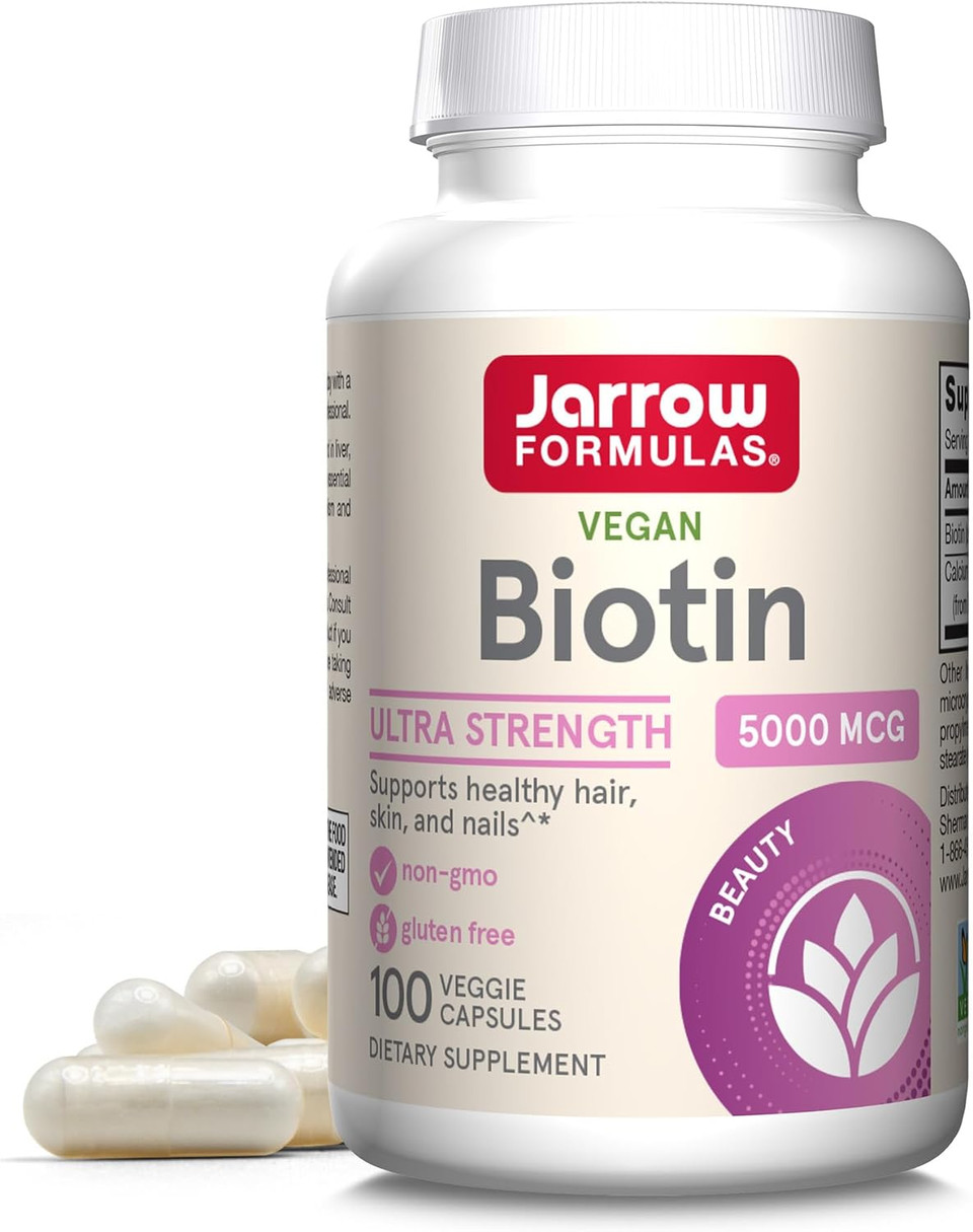 Jarrow Formulas Biotin 5000 Mcg - 100 Veggie Capsules - Supplement Supports Skin & Hair Growth, Lipid Metabolism & Energy Production (Atp) - 100 Servings (Packaging May Vary)100 Count (Pack Of 1)