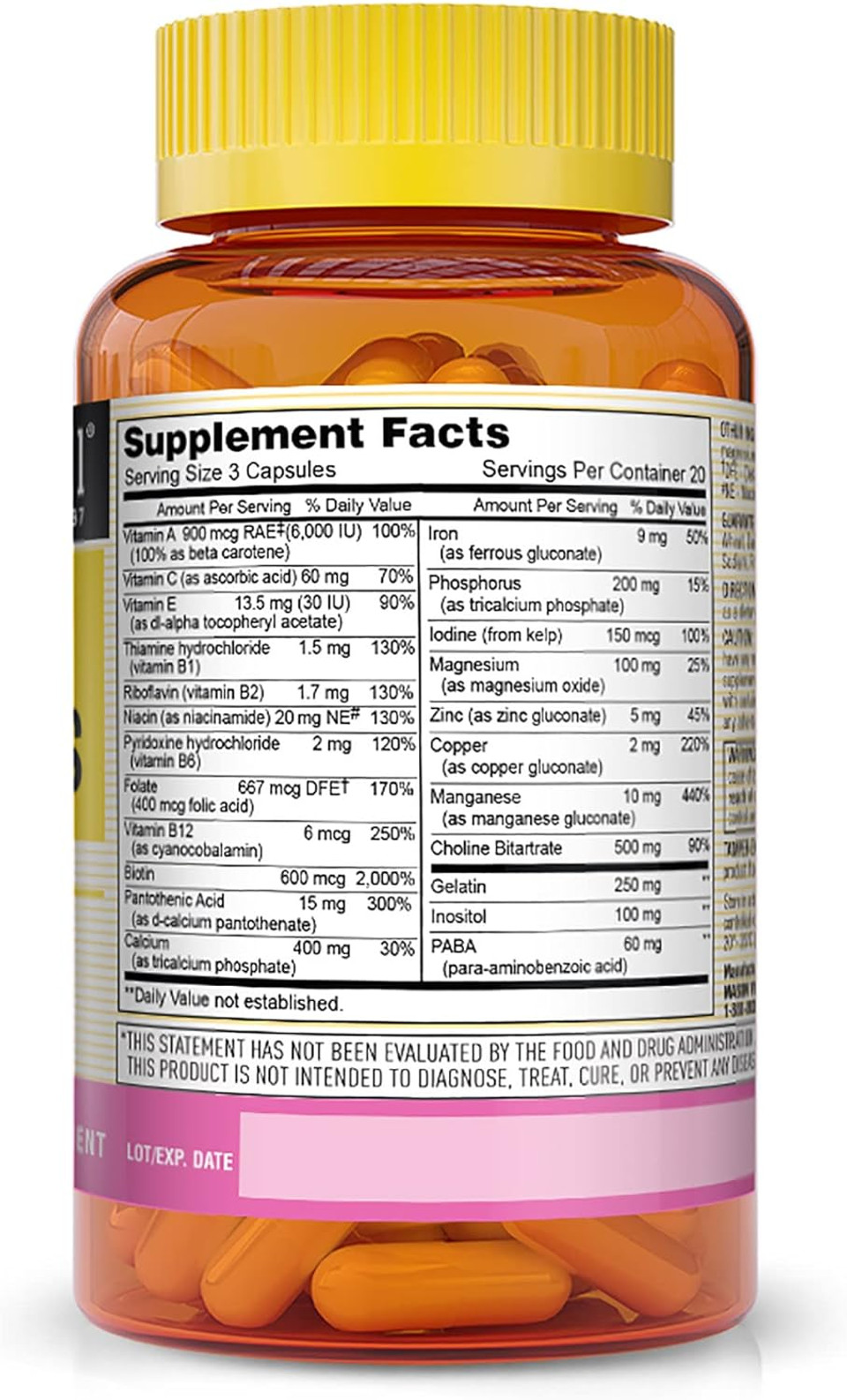 Mason Natural Body, Hair, Skin & Nails With Vitamins A, E, C And Biotin - Healthy Hair, Skin And Nails, Premium Beauty Supplement, 60 Capsules (Pack Of 3)