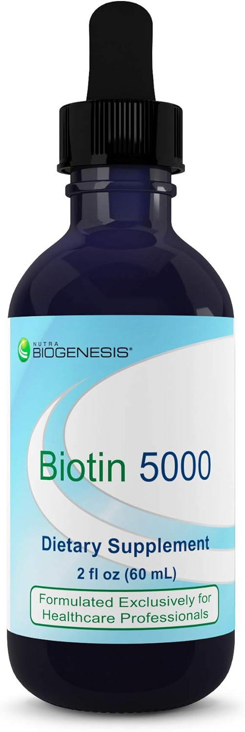 Nutra Biogenesis - Biotin 5000 - Liquid Vitamin B Biotin Drops For Skin, Hair, Adrenal And Immune Health- 2 Ounce