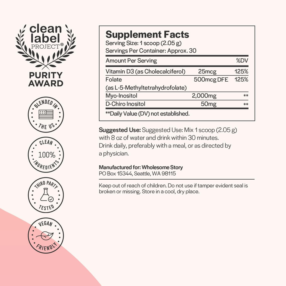 Inositol Supplement Powder With Mthf Folate + Vitamin D3 | Myo-Inositol & D-Chiro Inositol | Hormonal Balance & Healthy Ovarian Support | Vitamin B8 | Alternative To Inositol Capsules | 30-Day Supply