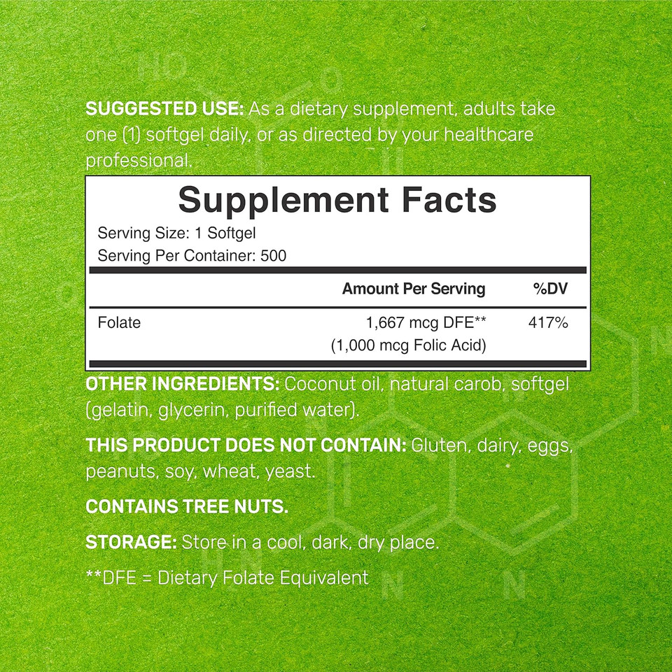 Deal Supplement Folic Acid 1000 Mcg (1 Mg), 500 Coconut Oil Softgels | Bioavailable Prenatal Vitamins (Vitamin B9)  1,667 Mcg Dfe  Easy To Swallow, Non-Gmo, & No Gluten Deal Supplement Folic Acid 1000 Mcg (1 Mg), 500 Coconut Oil Softgels | Bioavailable Prenatal Vitamins (Vitamin B9)  1,667 Mcg Dfe  Easy To Swallow, Non-Gmo, & No Gluten