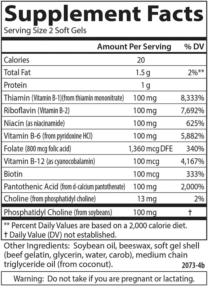 Carlson - B-100 Gels, High-Potency Vitamin B Complex, Energy Production, Cellular Support & Optimal Wellness, 100 Softgels