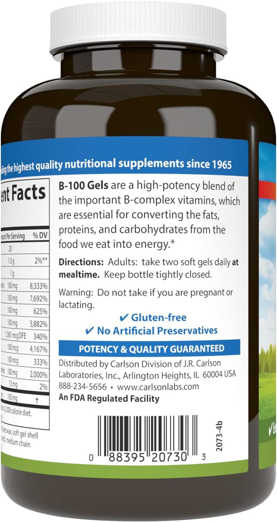 Carlson - B-100 Gels, High-Potency Vitamin B Complex, Energy Production, Cellular Support & Optimal Wellness, 100 Softgels
