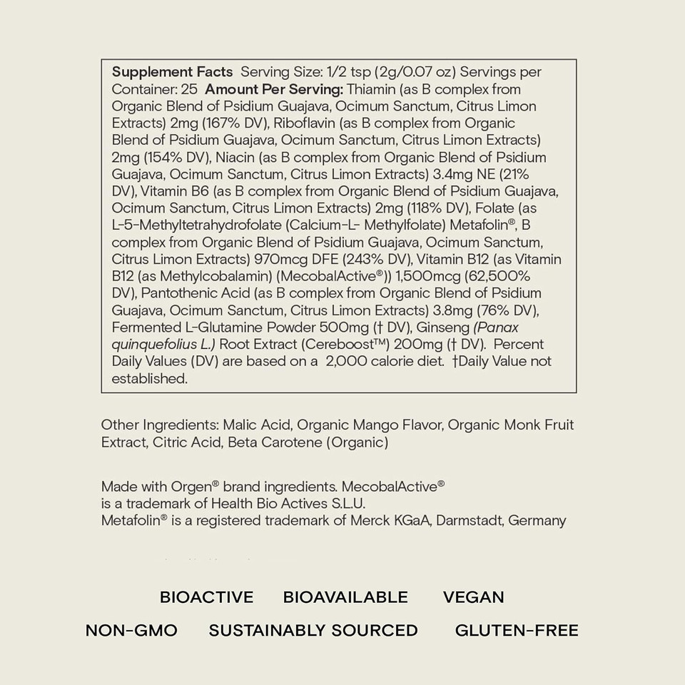 Moon Juice Ting B Complex & Methylated B12 Vitamin Supplement  Metabolism Support & Caffeine Free Natural Energy - 4:1 Concentrated Ginseng Extract  Vegan, Sugar-Free (25 Servings) (Jar, 1.7Oz)