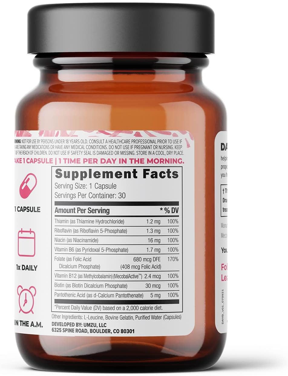Umzu Daily B - Complete B Vitamin Complex To Support Energy, Cognition, Focus, And Well Being, B1, B2, B3, B5, B6, B7, B9, B12 - (30 Day Supply 30 Capsules)