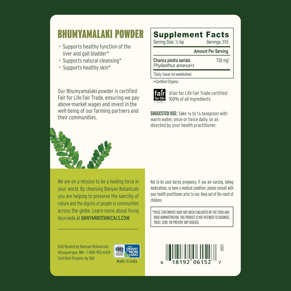 Banyan Botanicals Bhumyamalaki Powder  Organic Liver Health Supplement*  Phyllanthus Spp.  For Natural Detoxification & Cleansing Of The Liver*  1/2 Pound  Non Gmo Sustainably Sourced Vegan Banyan Botanicals Bhumyamalaki Powder  Organic Liver Health Supplement*  Phyllanthus Spp.  For Natural Detoxification & Cleansing Of The Liver*  1/2 Pound  Non Gmo Sustainably Sourced Vegan