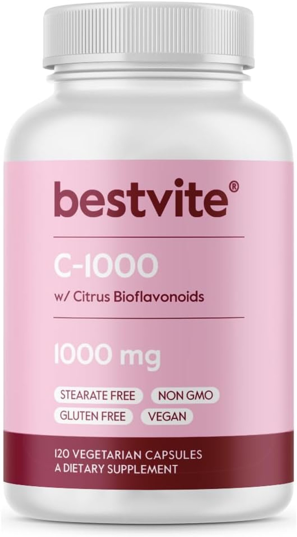 Bestvite Vitamin C 1000Mg (120 Vegetarian Capsules) With Citrus Bioflavinoids - No Stearates - Vegan - Non Gmo - Gluten Free