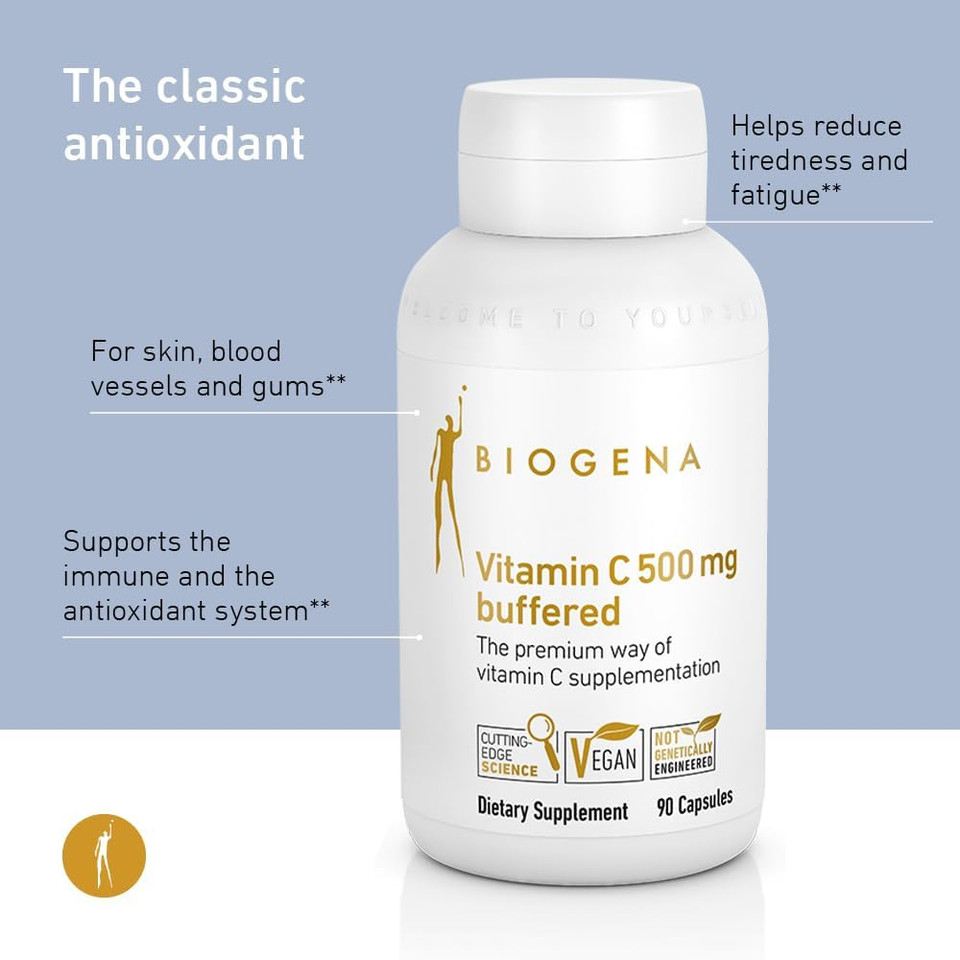 Biogena Vitamin C 500 Mg Buffered Gold - Premium Vitamin C In A Stomach-Friendly Complex And For Immune Support** | 90 Capsules | Good Absorbtion