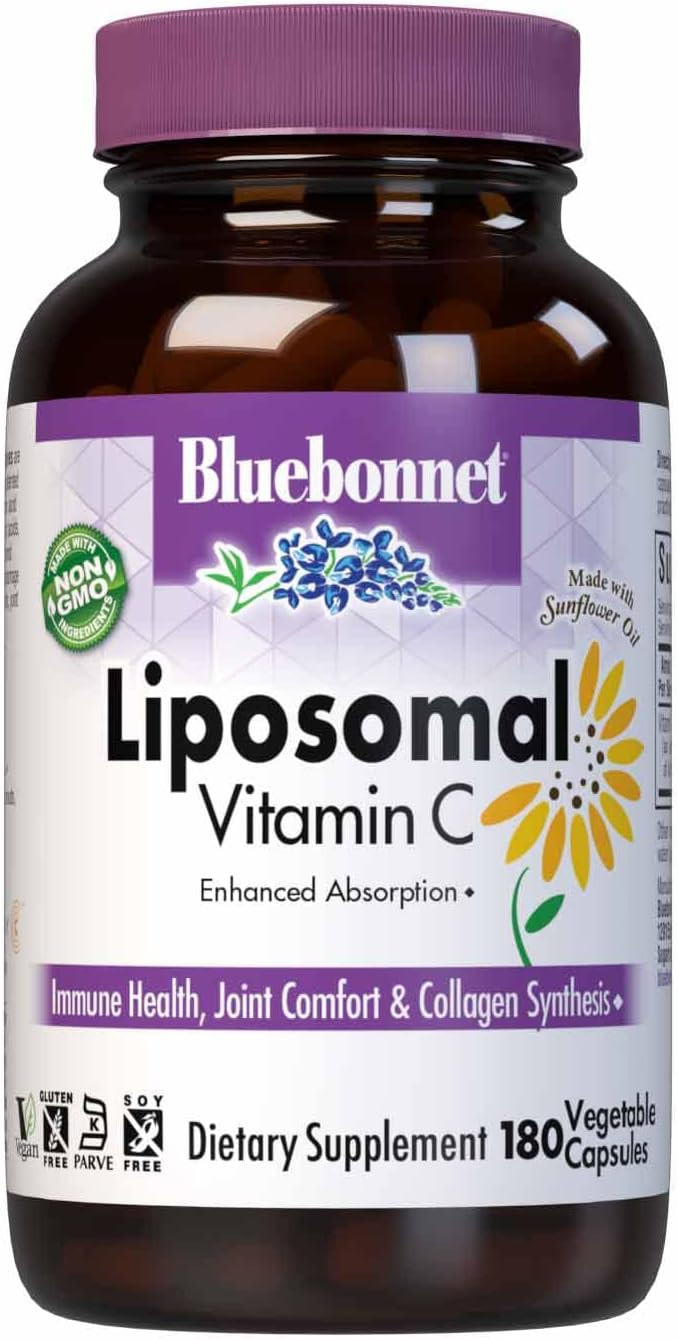 Bluebonnet Nutrition Liposomal Vitamin C 1000 Mg - Made With Sunflower Oil - For Immune & Joint Comfort - Vegan, Kosher, Non-Gmo, Gluten-Free, Soy-Free Milk-Free - 180 Vegetable Capsules, 90 Servings