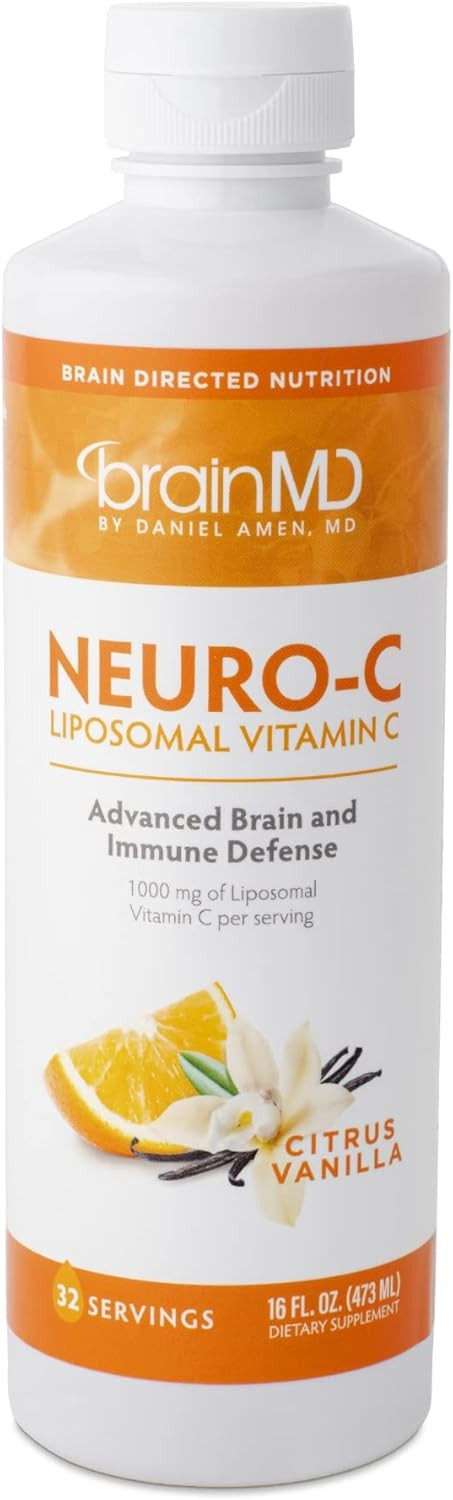 Brainmd By Dr Amen Neuro-C, Citrus Vanilla - 16 Fl Oz - 1000 Mg Liposomal Vitamin C - Advanced Brain & Immune Defense - Gluten Free - 32 Servings