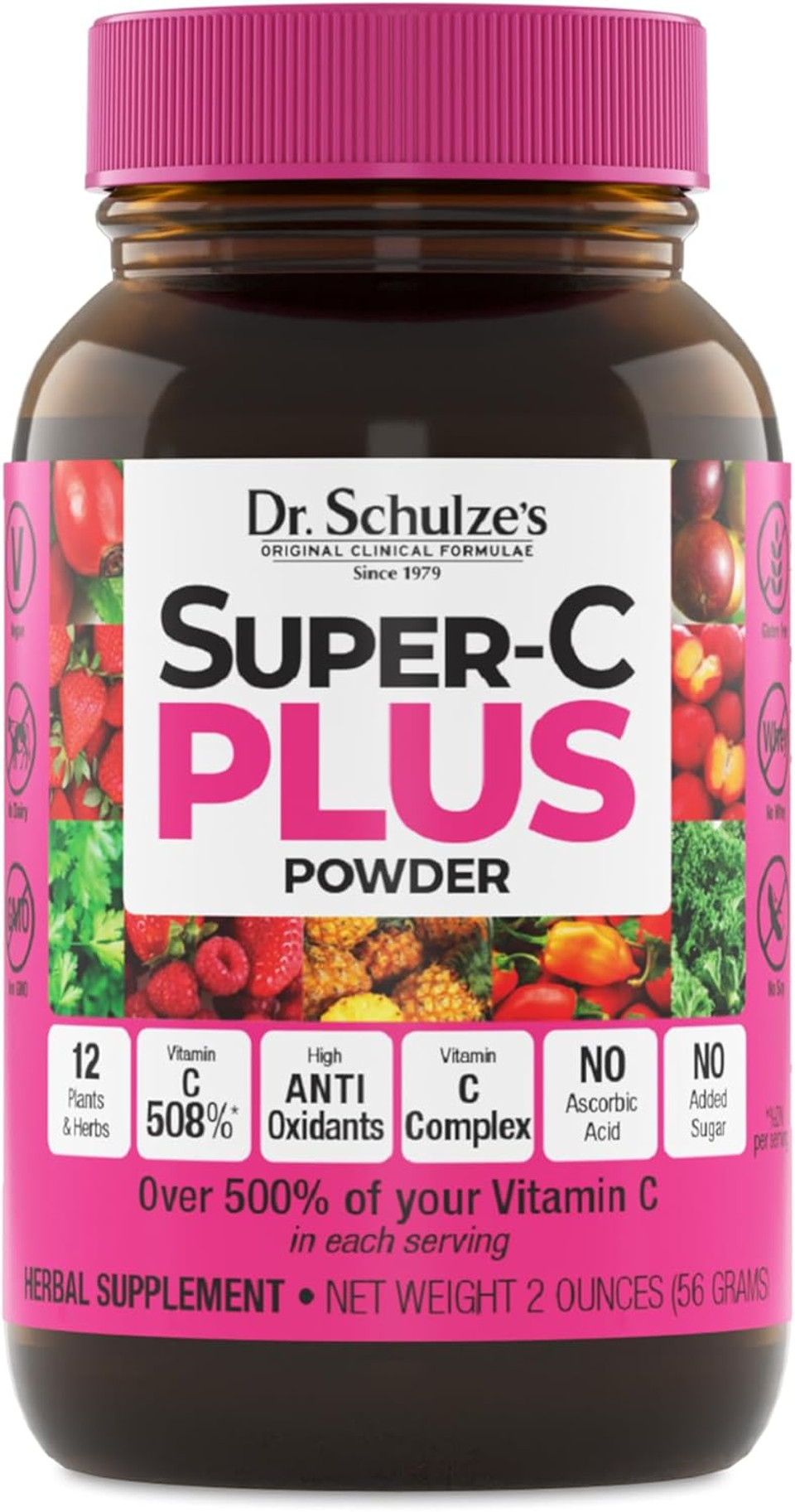 Dr. Schulze'S | Super-C Plus Powder | Vitamin C Complex | Clinical Herbal Formula | Dietary Supplement | Immune Support | May Increase Collagen Formation & Iron Absorption | 2 Oz Bottle