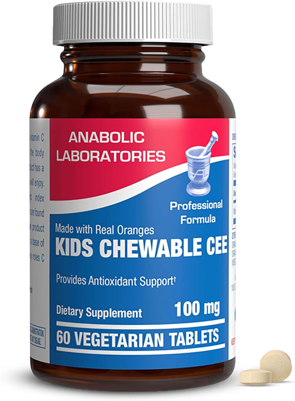 Kids Vitamin C Chewable Tablets - 100Mg Of Vitamin C With Natural Orange Flavor - 60 Vegetarian Tablets For Antioxidant Support - Kids Cee Chews