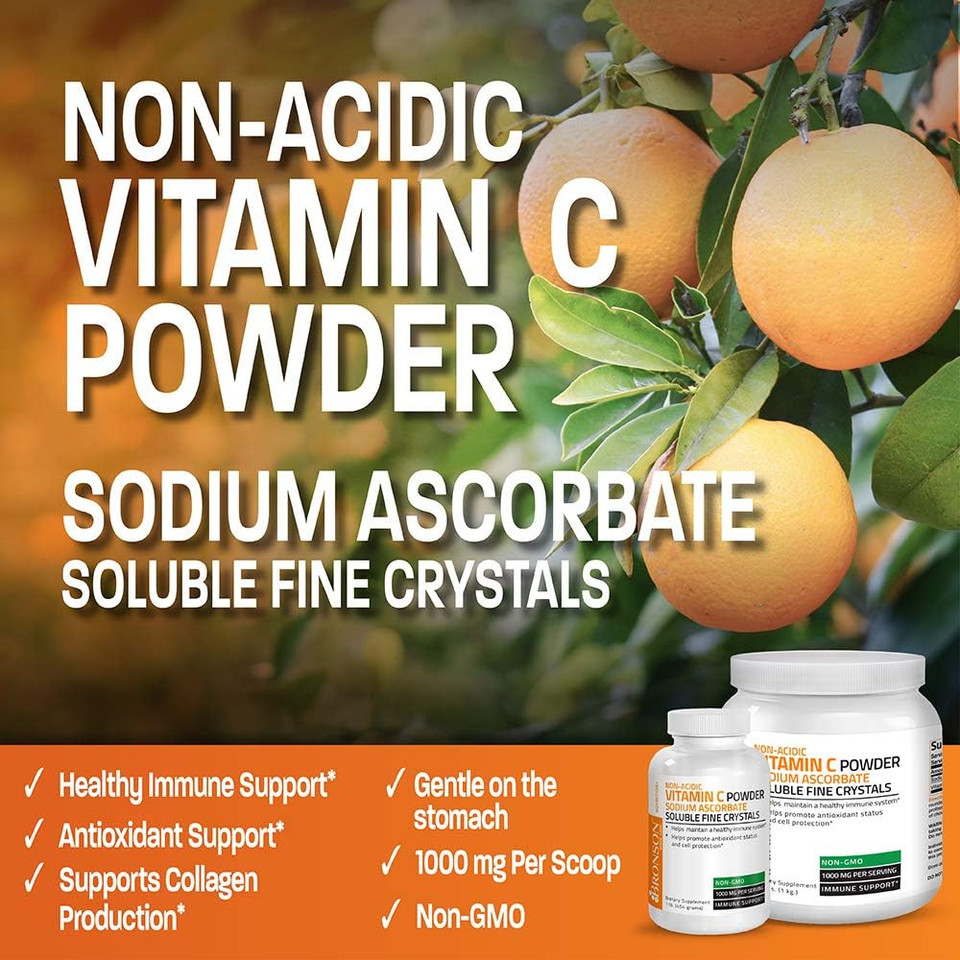 Non Acidic Vitamin C Powder Sodium Ascorbate Non Gmo Soluble Fine Crystals - Healthy Immune System, Antioxidant And Cell Protection, 1 Kilogram (2.2 Lbs, 35.3 Ounces)2.2 Pound (Pack Of 1)