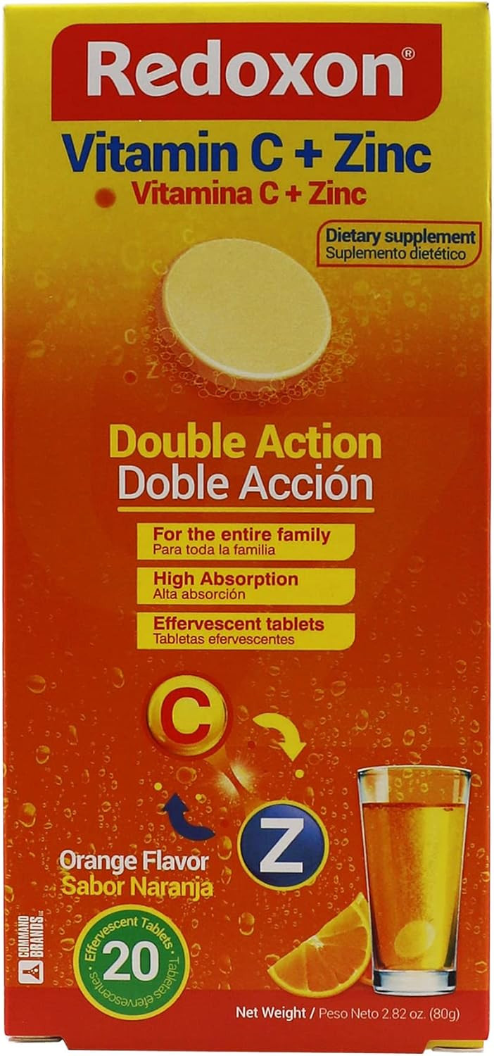 Redoxon Vitamin C + Zinc, Effervescent Tablets Of Vitamin C And Zinc, Helps Support Your Immune System, Orange Flavor, 20 Effervescent Tablets, 2.82 Oz, Box