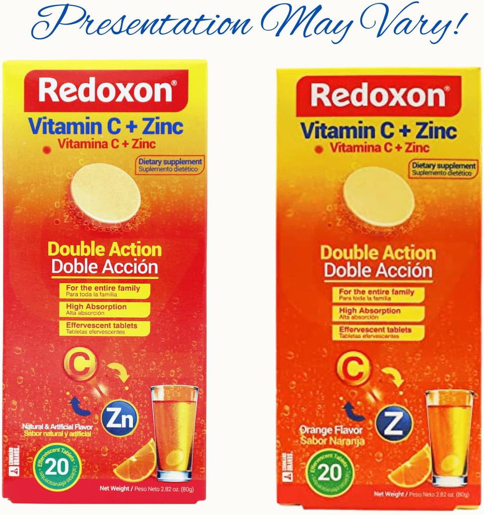 Redoxon Vitamin C + Zinc, Effervescent Tablets Of Vitamin C And Zinc, Helps Support Your Immune System, Orange Flavor, 20 Effervescent Tablets, 2.82 Oz, Box