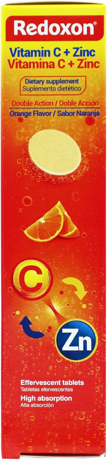 Redoxon Vitamin C + Zinc, Effervescent Tablets Of Vitamin C And Zinc, Helps Support Your Immune System, Orange Flavor, 20 Effervescent Tablets, 2.82 Oz, Box