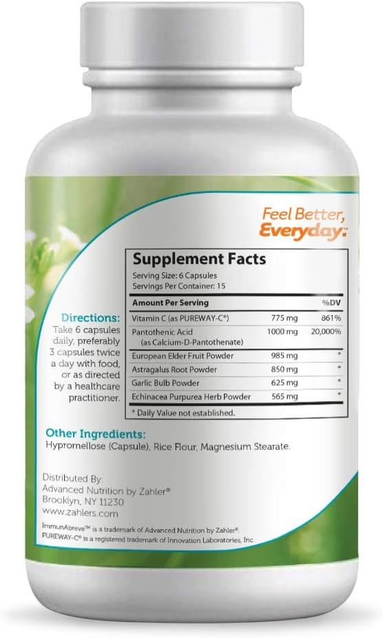 Zahler Immunabreve, Powerful Immune System Support, Contains Vitamin C Pantothenic Acid Echinacea And More, Certified Kosher (90 Capsules)90 Count (Pack Of 1)