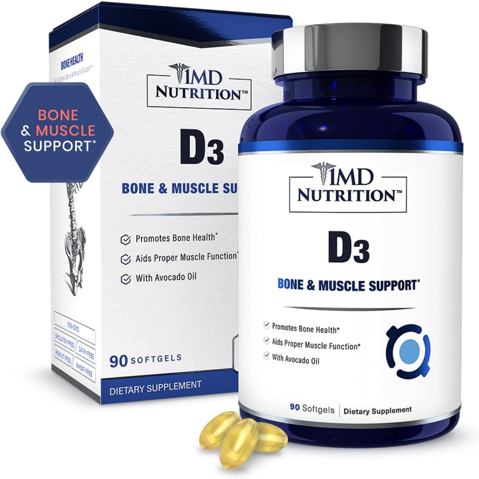 1Md Nutrition Vitamin D3 5000 Iu Softgels | Bone Health, Muscle Function, & Immune Support | Gluten Free And Non-Gmo With Organic Avocado Oil | 3-Month Supply