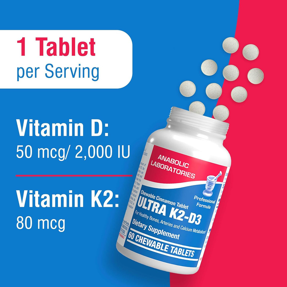 Anabolic Laboratories Ultra K2 D3 Vitamin Supplement - 60 Chewable Cinnamon Tablets - 2000 Iu Vitamin D3 With K2 For Healthy Bones, Arteries, And Calcium Metabolism Anabolic Laboratories Ultra K2 D3 Vitamin Supplement - 60 Chewable Cinnamon Tablets - 2000 Iu Vitamin D3 With K2 For Healthy Bones, Arteries, And Calcium Metabolism