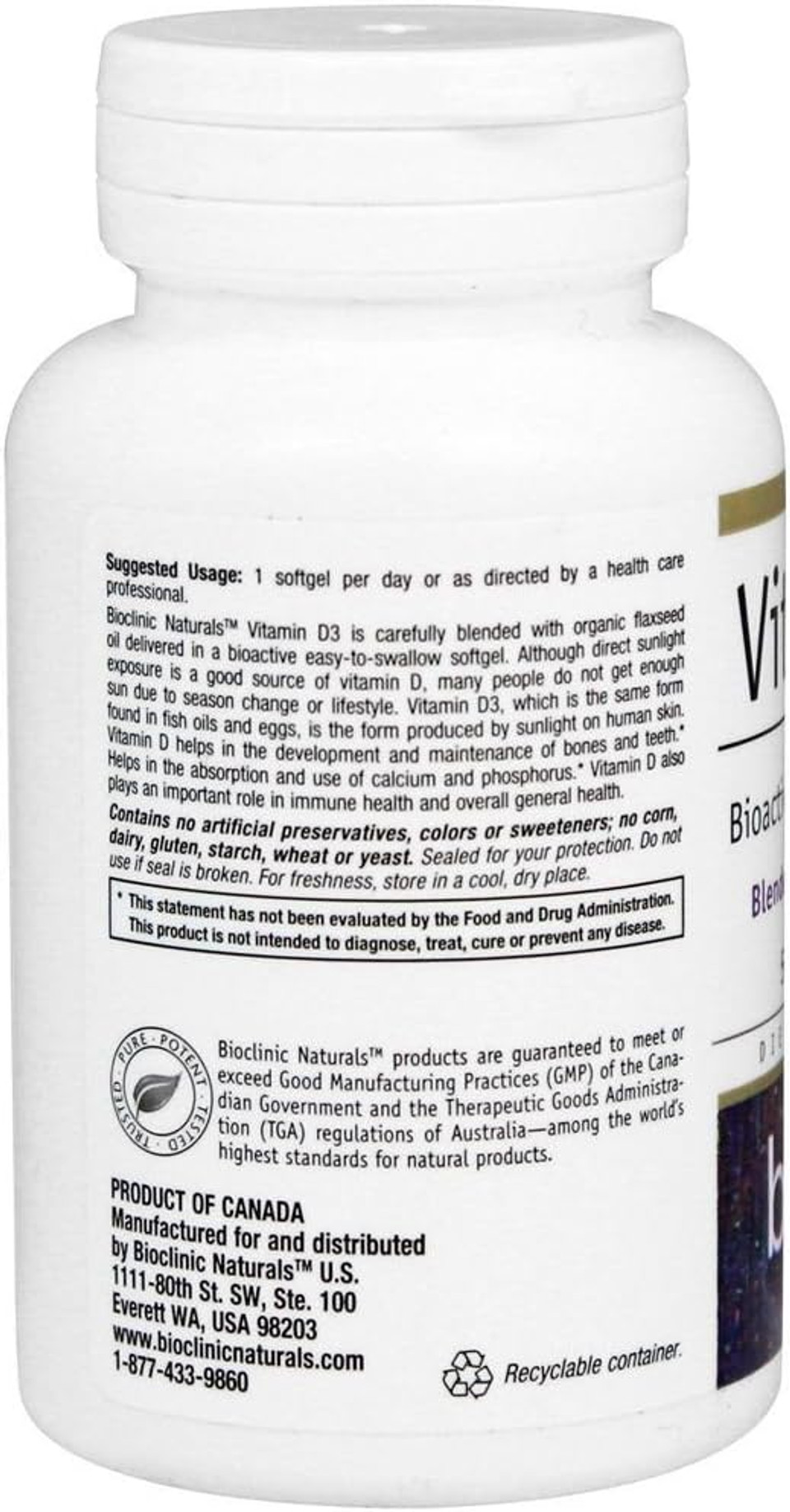 Bioclinic Naturals - Vitamin D3 5000 Iu, 180 Softgels