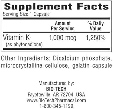 Bio-Tech - K1-1000 (Vitamin K-1) 100 Capsules