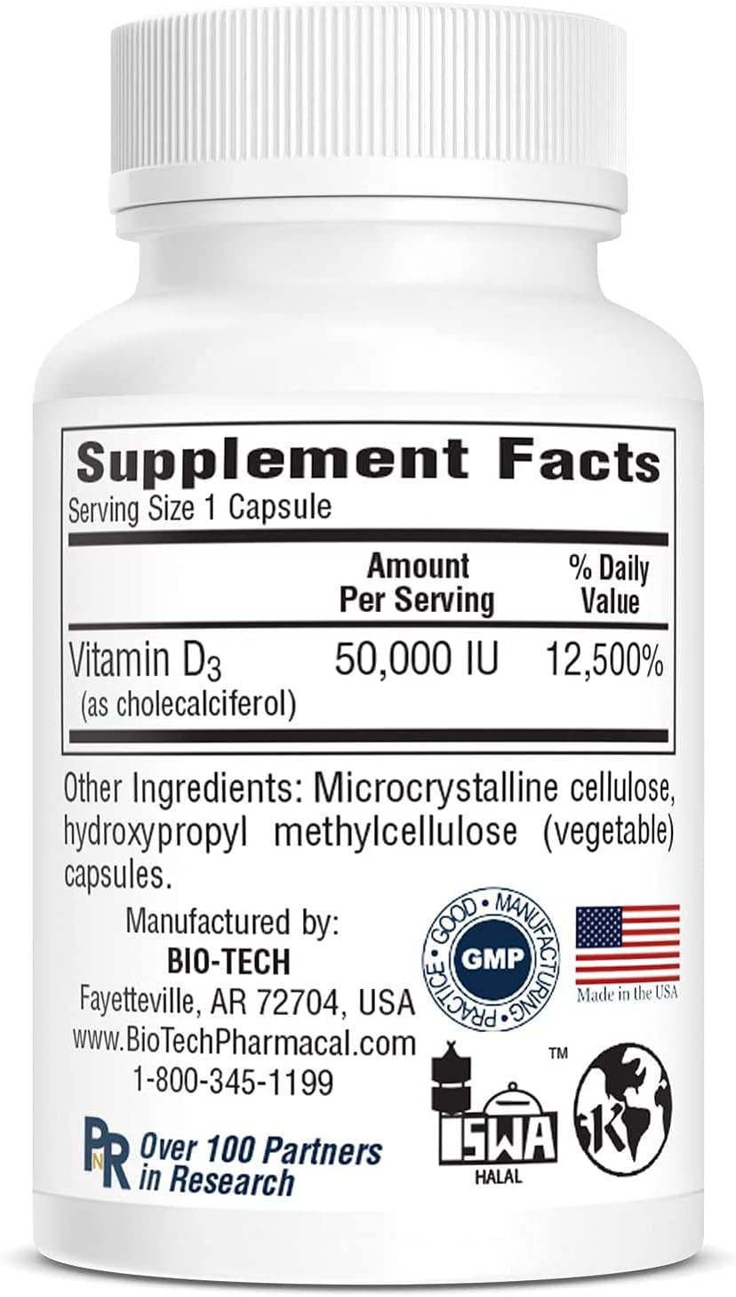 Bio-Tech Pharmacal Vitamin D3 (D3-50 50K Iu, 100 Veg Count)