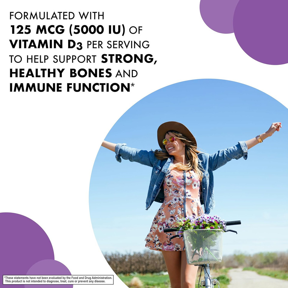 Bluebonnet Nutrition Earth Sweet Vitamin D3 5000 Iu Chewable Tablets, Aids In Muscle & Skeletal Growth, Non Gmo, Gluten & Soy & Milk Free, Kosher, Raspberry, White, 90 Count