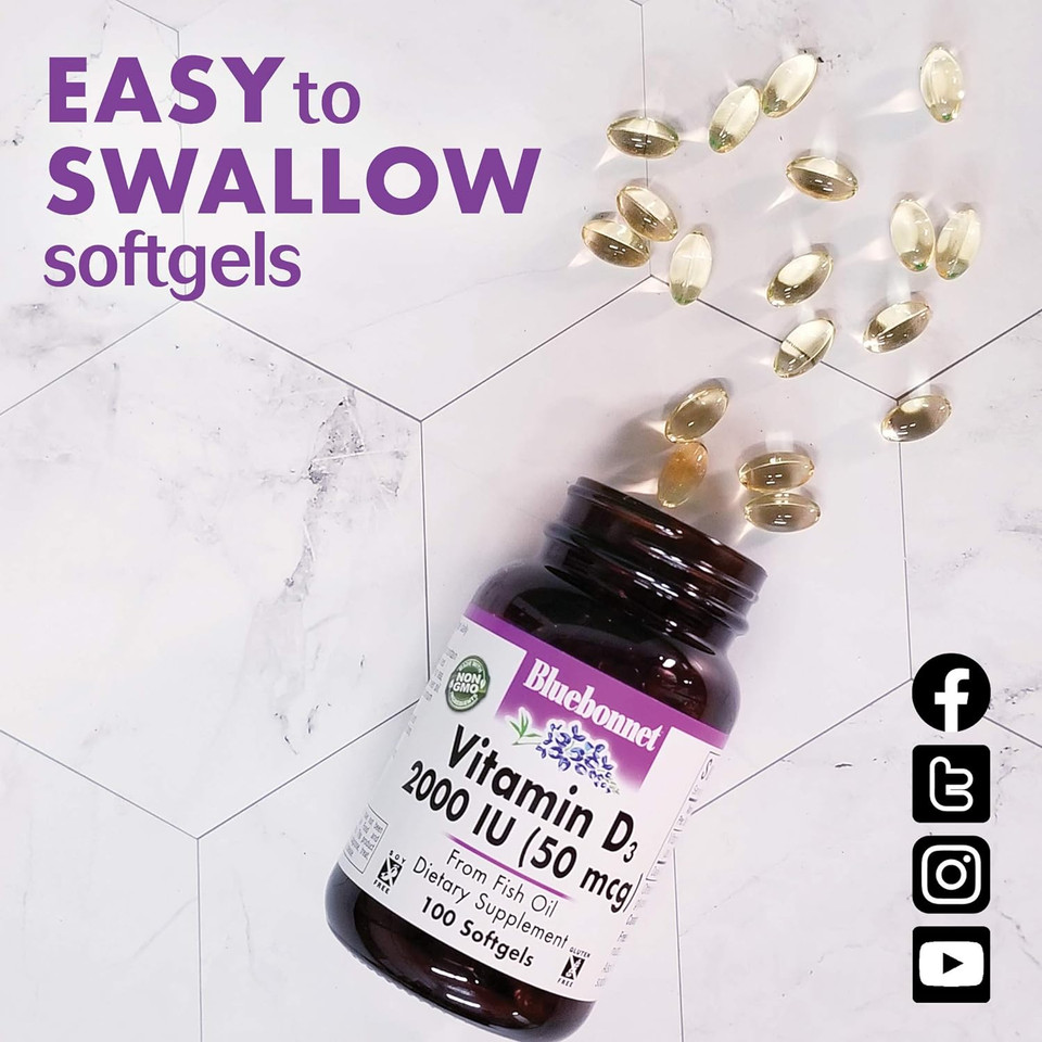 Bluebonnet Nutrition Vitamin D3 400 Iu Softgels, Aids In Muscle And Skeletal Growth, Cholecalciferol From Fish Oil, Non Gmo, Gluten Free, Soy Free, Dairy Free, 250 Softgels