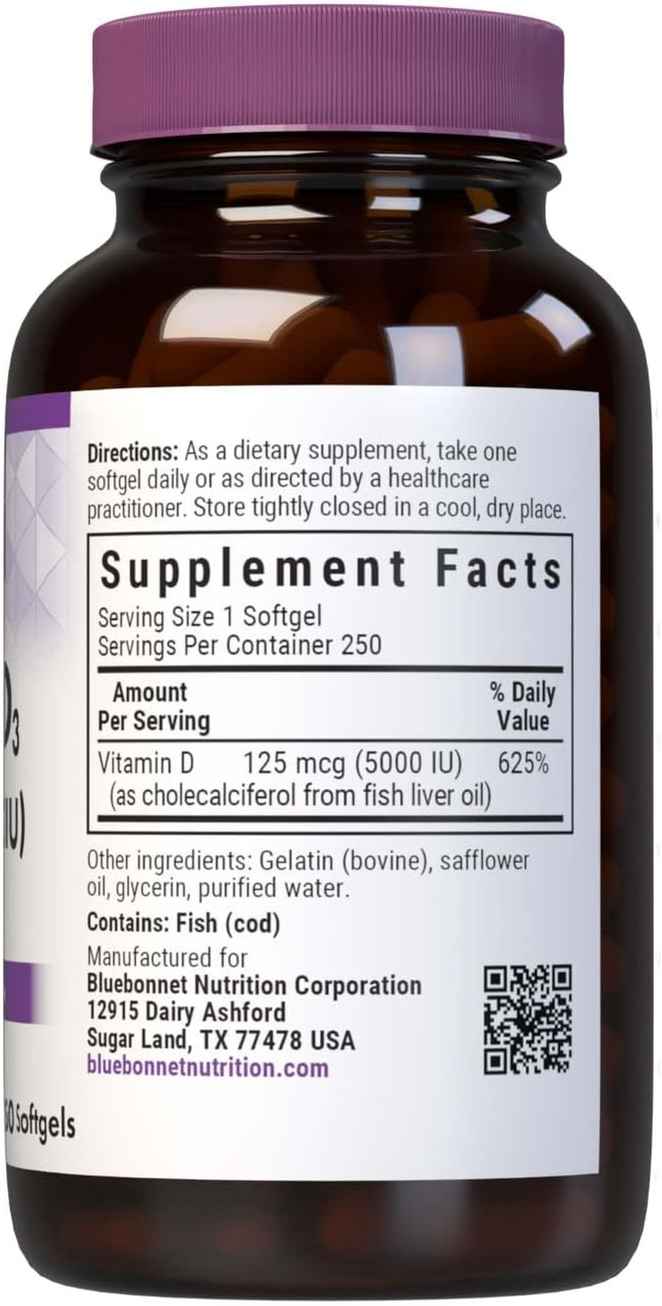 Bluebonnet Nutrition Vitamin D3 5000 Iu Softgels, Aids In Muscle And Skeletal Growth, Cholecalciferol From Fish Oil, Non Gmo, Gluten Free, Soy Free, Dairy Free, Yellow, 250 Softgels