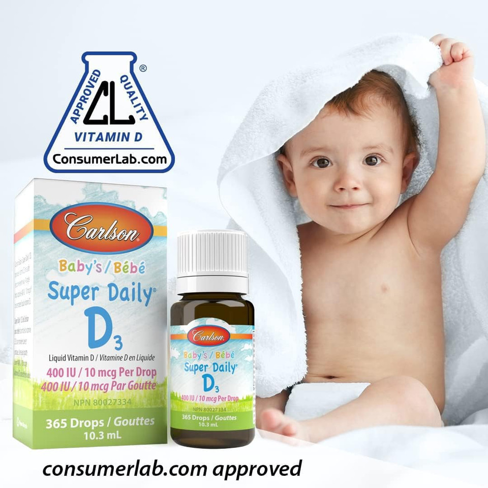 Carlson - Baby'S Super Daily D3, Baby Vitamin D Drops, 400 Iu (10 Mcg) Per Drop, 1-Year Supply, Vegetarian, Liquid Vitamin D Drops For Infants And Toddlers, Unflavored, 365 Drops0.35 Fl Oz (Pack Of 1)