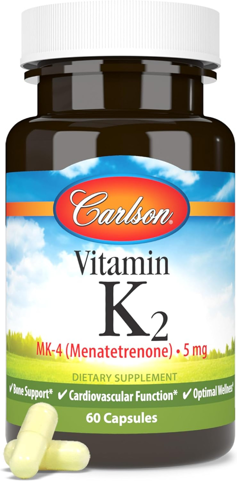 Carlson - Vitamin K2, Mk-4 (Menatetrenone), Vitamin K Supplement, Bone & Heart Health, K2 Vitamin, Soy-Free, 60 Capsules