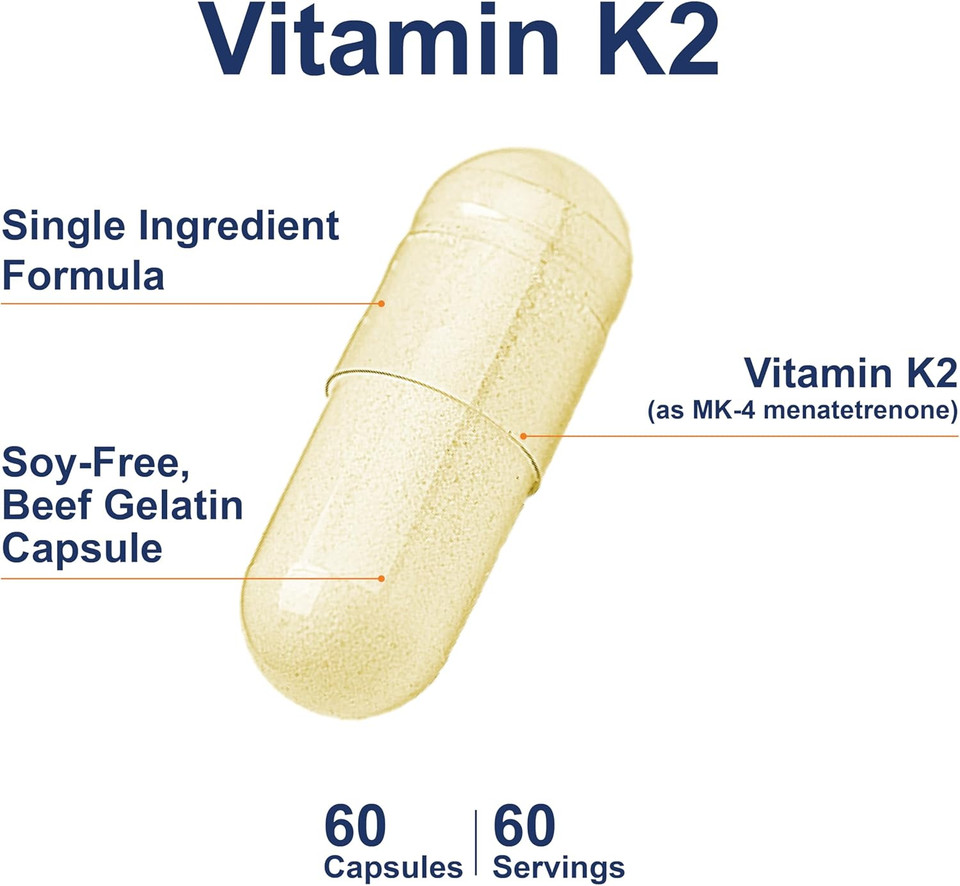 Carlson - Vitamin K2, Mk-4 (Menatetrenone), Vitamin K Supplement, Bone & Heart Health, K2 Vitamin, Soy-Free, 60 Capsules