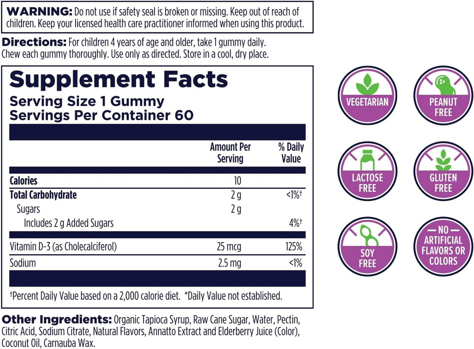 Kal Vitamin D-Rex - Vitamin D Gummies For Kids - Kids Vitamin D3 - Peach, Mango, And Strawberry Flavors - Immune, Heart, Bone & Oral Support - Vegetarian, Gluten Free - 60 Servings, 60 Gummies