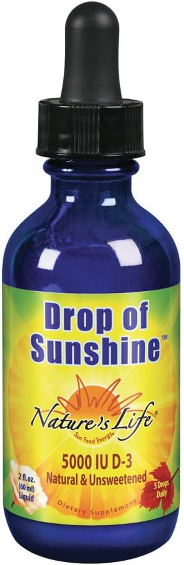 Nature'S Life Drop Of Sunshine Vitamin D-3 Drops In Organic Extra Virgin Olive Oil & Coconut Oil 5000Iu | Supports Strong Bones & Immune System | 2 Oz