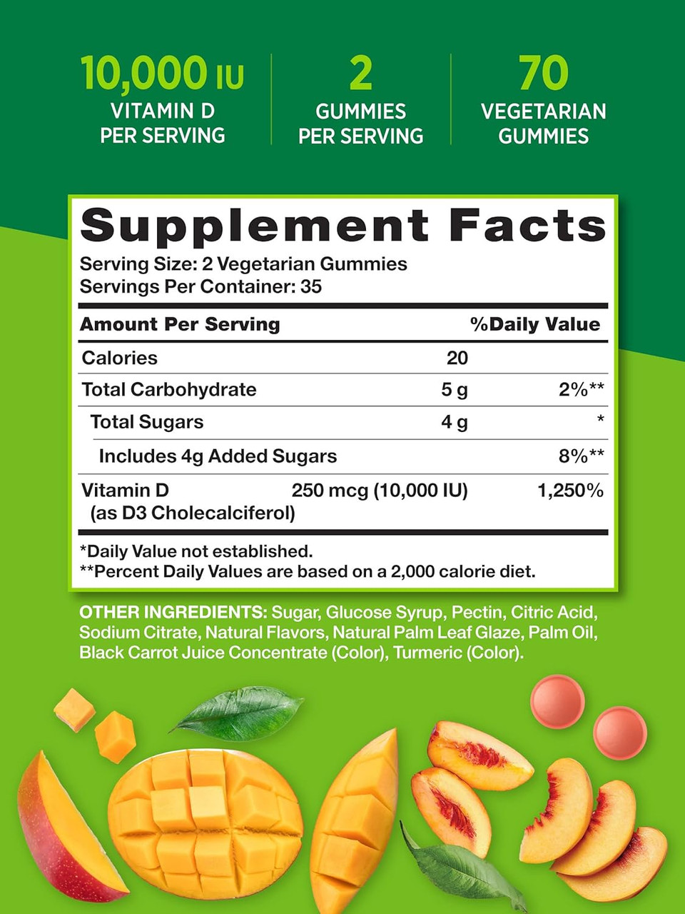 Nature'S Truth Vitamin D3 Gummies | 10000 Iu | 70 Count | Vegetarian, Non-Gmo & Gluten Free Supplement | Natural Peach Mango Flavor10000