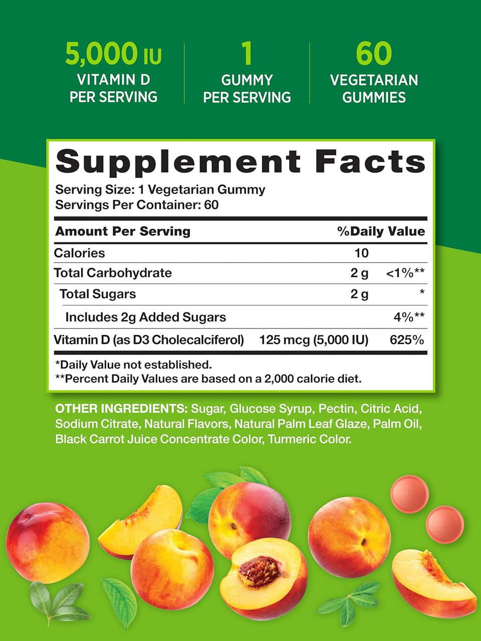 Nature'S Truth Vitamin D3 Gummies | 5000 Iu | 60 Count | Vegetarian, Non-Gmo & Gluten Free Supplement | Natural Peach Flavor60