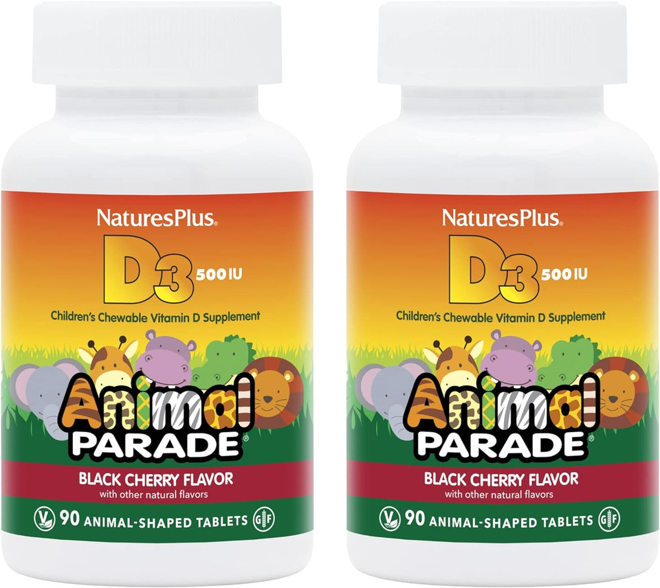 Naturesplus Animal Parade Vitamin D3 Childrenã¢ÂS Chewables - Black Cherry Flavor - 90 Animal-Shaped Tablets, Pack Of 2 - Gluten Free, Vegetarian, Hypoallergenic - 180 Total Servings90 Chewables (Pack Of 2)