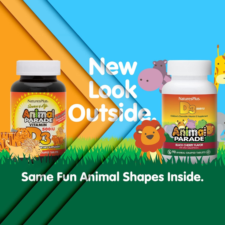 Naturesplus Animal Parade Vitamin D3 Childrenã¢ÂS Chewables - Black Cherry Flavor - 90 Animal-Shaped Tablets, Pack Of 2 - Gluten Free, Vegetarian, Hypoallergenic - 180 Total Servings90 Chewables (Pack Of 2)