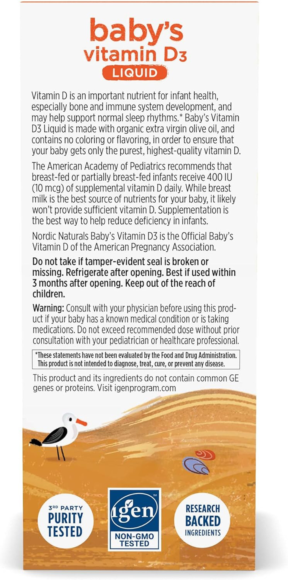 Nordic Naturals Babyã¢ÂS Vitamin D3, Unflavored - 0.76 Oz - 400 Iu Vitamin D3 - Healthy Bones, Immune System Support, Normal Sleep Rhythms - Non-Gmo, Certified Vegetarian - 90 Servings