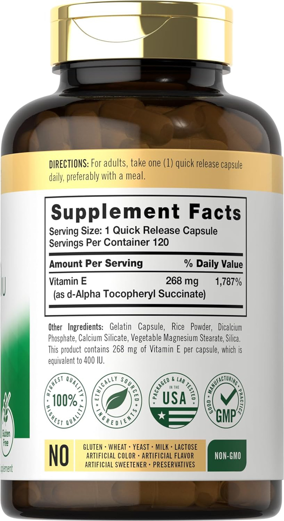 Carlyle Dry Vitamin E | 400 Iu (268Mg) | 120 Capsules | High Potency Formula | Non-Gmo And Gluten Free