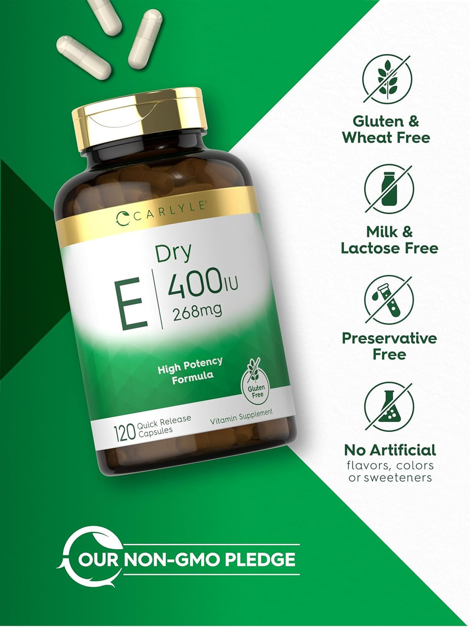 Carlyle Dry Vitamin E | 400 Iu (268Mg) | 120 Capsules | High Potency Formula | Non-Gmo And Gluten Free