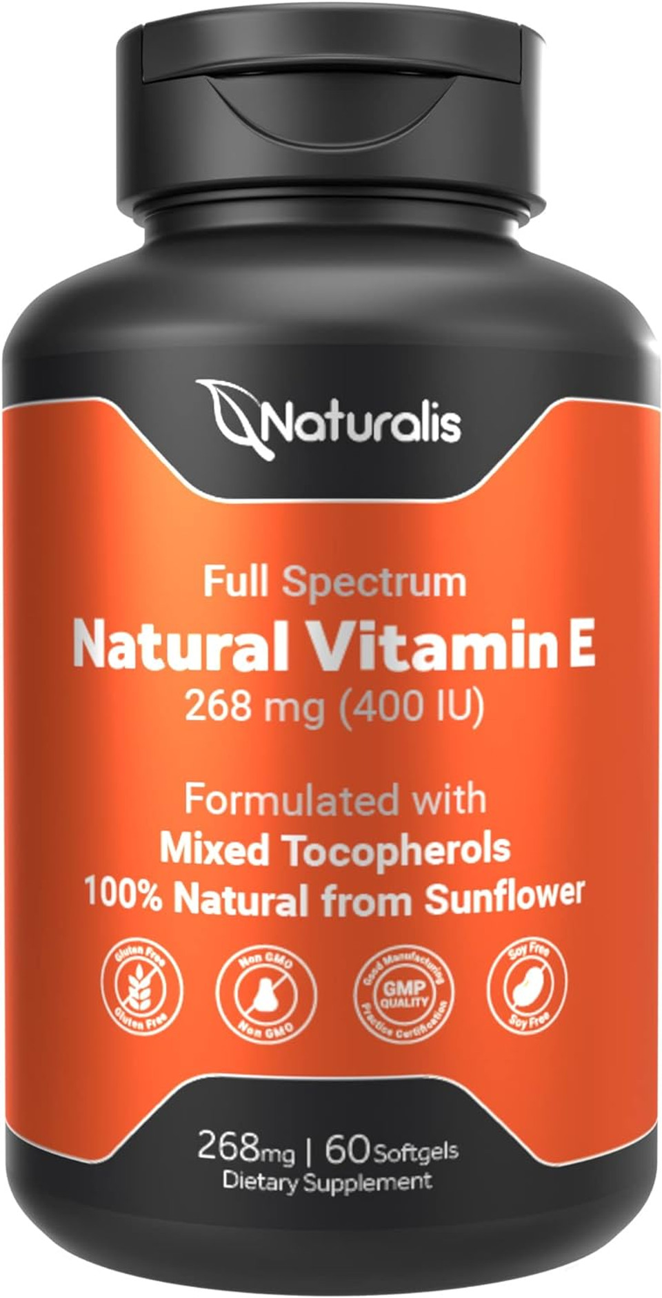 Naturalis Sunflower Vitamin E 268mg (400 IU) with Mixed Tocopherols | Essential Skin Vitamin & Immune Support | Non-GMO, Soy & Gluten Free | 120 Softgels120 Count (Pack of 1)