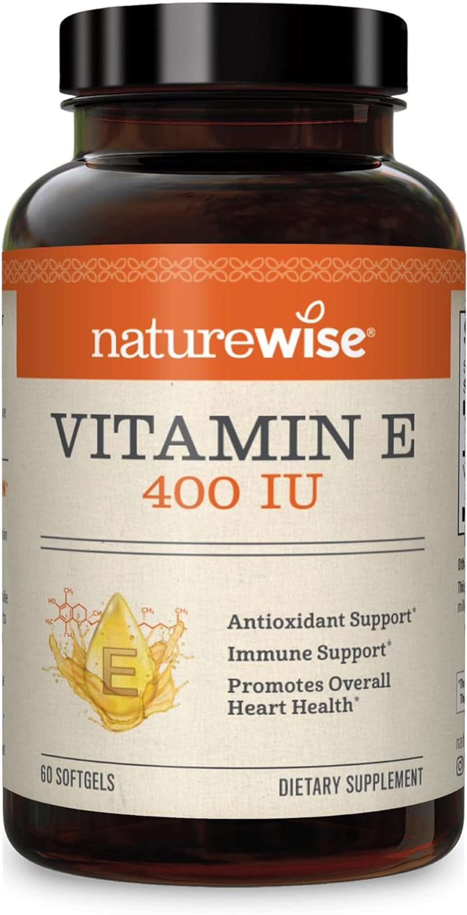 Naturewise Vitamin E 400 Iu Softgels (180Mg Dl-Alpha) - Dairy Free, Gluten Free And Soy Free Antioxidant-Rich Dietary Supplement For Skin, Heart, And Immune Health Support - 2-Month Supply, 60 Count60 Count (Pack Of 1)